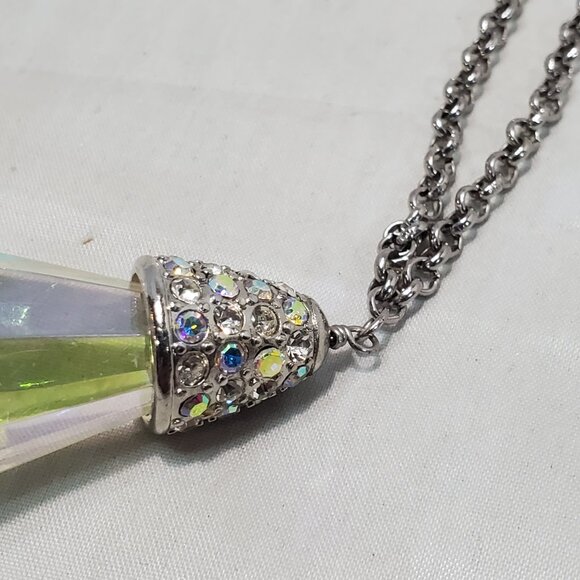 Banana Republic Silver Chain Pear Drop with Rhinestones Necklace: - Picture 5 of 7